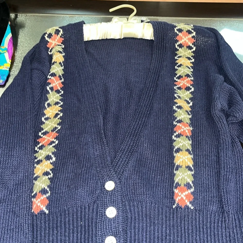 Navy Blue Women's Sweater with Floral Pattern vintage JG Hook - Picture 5 of 5